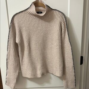 Ribbed Cream Sweater with Charcoal Grey Trim